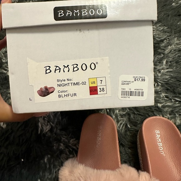 Blush Pink Bling Faux Fur Platforms - Picture 2 of 4